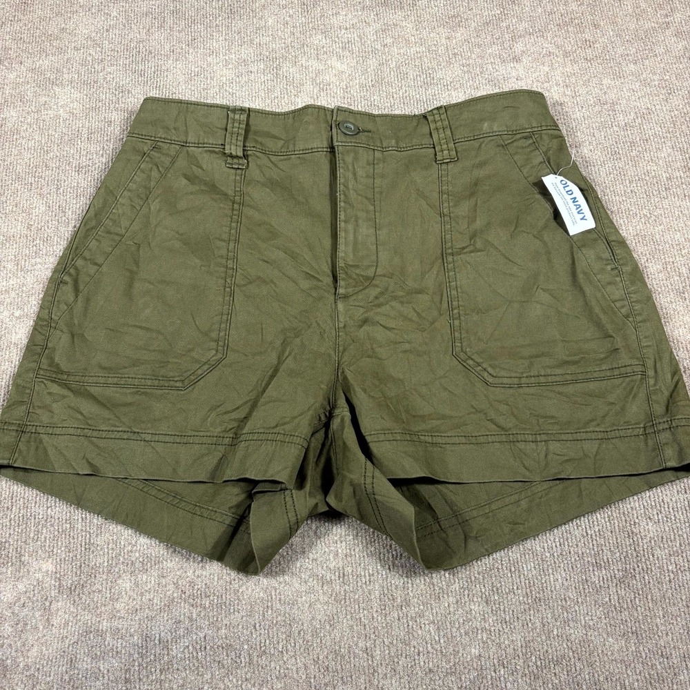 Old Navy OG Chino Shorts Women L Olive Green 3.5" Inseam High Rise Patch Pockets